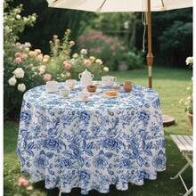2 Pack Blue Floral Tablecloth Disposable Blue And White Floral Table Cloth 84 X 84 Round Plastic Table Cover For Birthday Wedding Picnic Camping Vintage Flower Tablecloth Perfect For Outdoor Events Indoor Celebrations And Casual Gatherings With Durable Water-Resistant Material And Elegant Design - Khăn trải bàn tròn họa tiết hoa xanh - Xem 6