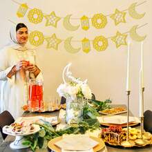 1set LaVenty Garlands Golden Stars Moon Hanging Bunting Banner For Birthday Wedding Holiday Ramadan EID Mubarak Party Supplies - Multicolor - View 4