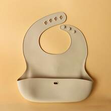Washable Waterproof Silicone Baby Feeding Bib - Beige - View 7