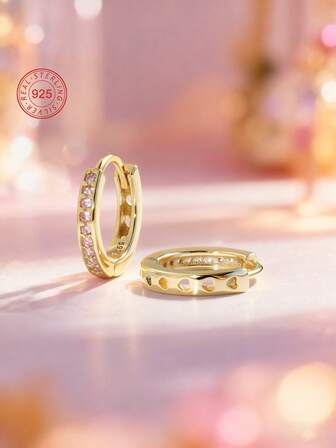 1 Paar 925 Sterling Silber Hypoallergene Rosa Zirkonia Creolen für Kinder, Geschenkbox, Geschenk für Kinder, Kleine Mädchen, Freunde Geburtstag, Schulanfang, Weihnachten, Neujahr