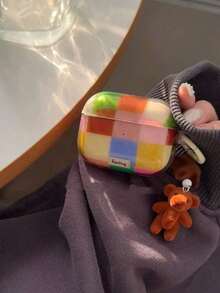 Bicolor Plaid Bear Cartoon Hanging Decor Suitable For  4, New  Pro 2, Apple  2nd Generation,  3 Protective Case, Soft Full Coverage Earphone Shell - 彩色 - 查看 4