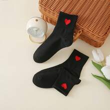 5 Pairs Of Breathable And Durable Simple Black Heart-Shaped Socks, Versatile And Fashionable, Suitable For Daily Wear, Can Be Used As Christmas Gifts - black-5pairs - 查看 9
