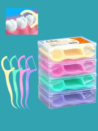 2 Boxes (Assorted Flavors) Ultra-Fine Dental Floss Picks, Fruit & Mint Flavors, High Tensile Strength, 50pcs/Box