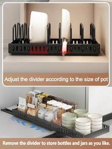 [US-Based Shipping]1pc Black Under-Cabinet Pull-Out Pot & Pan Storage Rack With Sliding Lid Holder And Pot Rack, Kitchen Lid Storage Rack, Adjustable Cookware Holder, Pot Rack Countertop Cabinet Dishware Tray, Pull-Out Storage Rack, Tiered Shelf, Multi-Level Countertop Pot Lid Holder, Under-Cabinet Pot And Pan Storage Rack, Sliding Pot Lid Holder And Cookware Rack, Pull-Out Pot And Pan Storage Rack, Kitchen Pull-Out Dish Drainer, Storage Rack, Plate Holder, Carbon Steel Shelf, Countertop Dish Rack, Large Capacity For Pots, Lids, Baking Tools, Tableware, And Cookware. Slides Into Cabinet For Storing Pots, Lids, Baking Tools, And Tableware. 8 Adjustable Shelves. - Nhiều màu - Xem 6