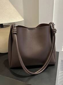 1pc Women's Fashion Casual Commuter Solid Color Shoulder Bag, Large Capacity Vintage Tote Bag Suitable For Dating, Outing, Travel - Coffee Brown - View 10