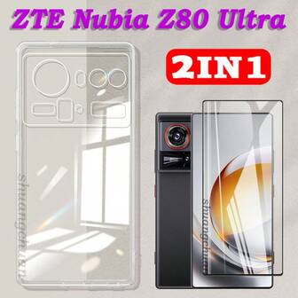 2IN1 Suitable For ZTE Nubia Z80 Ultra Screen Protector Tempered Glass Film Nubia Z80 Ultra Straight-Edge Transparent Anti-Drop Phone Case
