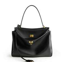 Autumn/Winter Textured Tote Bag, Women's High-End Large Capacity Shoulder Bag, Versatile For Commuting And Office Use - Black With Gold Buckle - View 1