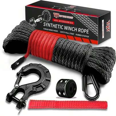 TYT Synthetic Winch Rope Kit - 1_4'' X 50' With 10000 Lbs Strength, Protective Sleeve, Heavy Duty Hook, Rubber Stopper, &Amp; Safety Pull Strap For Off-Road 4x4 Vehicles (Green) (JPS1450OG)