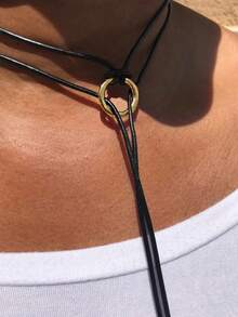 1 件波西米亚风几何金色圆圈朋克金属耳钉吊坠黑色皮绳项链和手链，男女通用，秋冬