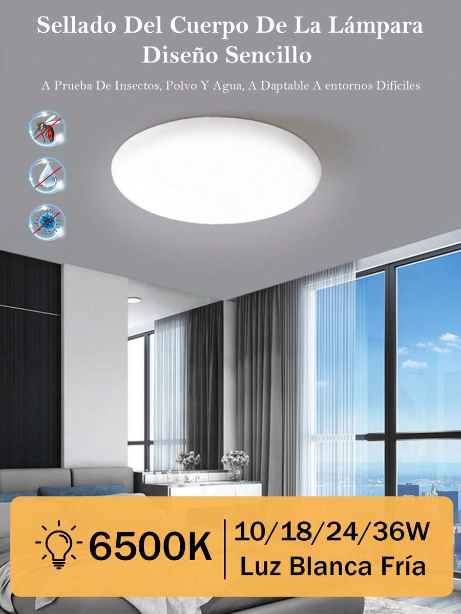 Lámpara de techo LED de montaje empotrado, lámpara de techo lámpara de baño para lámpara de techo blanco 6500K