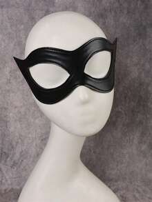 1pc Half Face Cat Eye Mask, Women's Black PU Leather Cat Mask, Suitable For Halloween Party Cosplay - Black - View 8