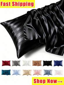 1/2 Pcs Luxury Satin Striped Pillowcase, Super Soft Polyester Envelope Style Pillow Cover, Machine Washable, 80-85 GSM, Cool And Comfortable Feel, Gentle On Hair And Skin, Hotel Quality Bedding Protector, Suitable As A Secret Santa Gift, Valentine's Day Gift, Christmas Gift, Personalized Gift Or Holiday Present For Her - Multicolor - View 2