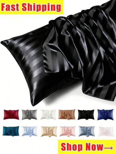 1/2 Pcs Luxury Satin Striped Pillowcase, Super Soft Polyester Envelope Style Pillow Cover, Machine Washable, 80-85 GSM, Cool And Comfortable Feel, Gentle On Hair And Skin, Hotel Quality Bedding Protector, Suitable As A Secret Santa Gift, Valentine's Day Gift, Christmas Gift, Personalized Gift Or Holiday Present For Her