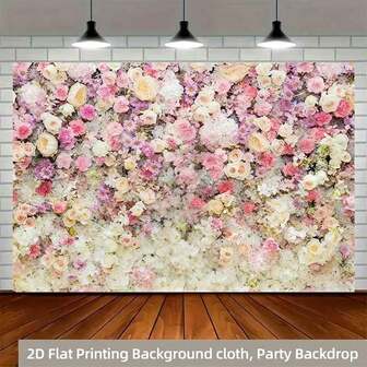 2D Flat Banner 1pc 1pc 10x7ft Exquisite Romantic Floral Backdrop - Durable Polyester Digital Photo Fabric, Spacious Dimensions For Stunning Photos - Ideal For Photography Studio Props, Valentines Day, Wedding Party, Spring Flower, Rose Photography, And Wedding Party Decoration