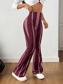 Pantalones acampanados con estampado floral para mujer de AITYI Studio, ajuste ceñido, cómodos, casuales, para exteriores, ligeros, transpirables, estilizadores, con estilo bohemio, ropa de playa sexy Y2K, adecuados para primavera/verano, Día de la Independencia, graduación, San Valentín, Mes del Orgullo, festivales de música - Rojo - Ver 3