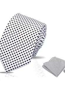 1 Set Tie, Pocket Square, Cufflinks, Men's Polka Dot Tie 8cm, Suitable For Holidays, Weddings, Work