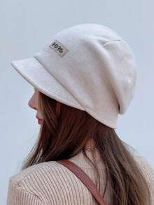 1 Peça Gorro de Malha Quente com Etiqueta de Costura em Padrão de Cor Sólida Minimalista, Unissex, Adequado para Atividades ao Ar Livre, Streetwear, Uso Diário, Opções Multicoloridas, Outono/Inverno