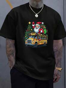 100% Cotton Unisex Christmas Tree School Bus Driver Costume Adults And  T-Shirt , With Fun Christmas Prints Men's Casual Shirt - Black - View 5