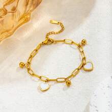 18K Titanium Steel Bracelet With Heart-Shaped Beads, Minimalist Style, Modern And Elegant, Versatile And With Colors That Do Not Fade. - trắng - Xem 1