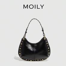 Punk Street Style Rivet Adjustable Shoulder Crossbody Saddle Bag For Women , Punk - Black - View 8