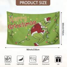 The Grinchs Merry Christmas Tapestry Flag Photo Backdrop Christmas Banner For Xmas Room Aesthetic Living Room Bedroom Party Decorations College Dorm Decor - Multicolor - View 6
