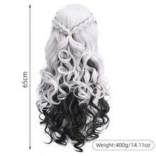 MULICCO Synthetic Curly Wig For Women – White & Black Ombre Long Wavy Wig With Braid Design | Heat Resistant | For Cosplay, Party, Daily Use - Đen và trắng - Xem 5