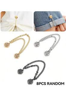 4件/套 可调节磁性山茶花袖口夹 - 合金材质，可拆卸下摆夹，适用于T恤、裤子，以及调节过长的连衣裙袖子