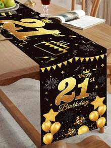 Toalha de Mesa Elegante Preta e Dourada Multicolorida para Festa de Aniversário, 1 Peça Tapete de Mesa Retangular Antiderrapante de Poliéster para Decorações de Festa de Aniversário, Adequado para Homens e Mulheres - Multicolorido - Visão 8