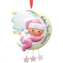 yGenerico Decoraciones Navideñas Esferas De Resina Primer Navidad del Bebe Colgante Árbol Navideño Decoracion Familiar Espejo Retrovisor Invierno Guirnalda Chimenea - Rosa - Ver 1
