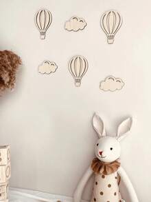 6pcs/1set Kids Bedroom Nordic Style Balloon Cloud Wood Wall Decals Creative Kids Room Nursery Decor Photographic Backdrop For Children's Photography Baby Essentials Girls Gifts - Light Brown - View 4