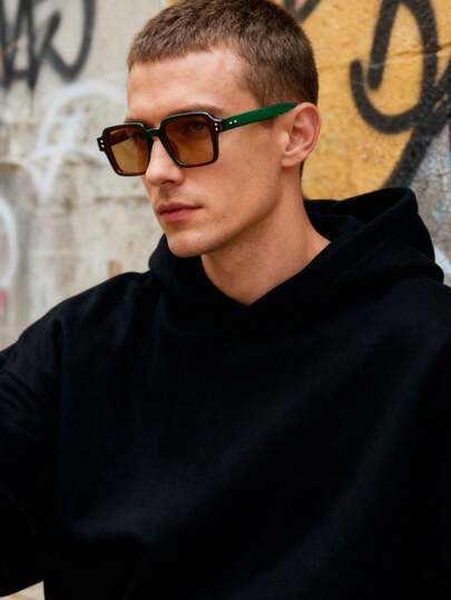 1 Pair Unisex Square Vintage Studded Punk Style Fashion Glasses, Fashionable For Daily Wear, Travel, Party, Stage Performance, Beach, Street Photography, Runway