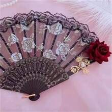 1PC Retro Palace Style Lace Fan, Gorgeous Retro European Rose Folding Fan, Tea Party Dark Manga Exhibition Photography Prop, Photo, Birthday, Valentine's Day, Party Photography Prop (No Pendant) - Multicolor - View 6