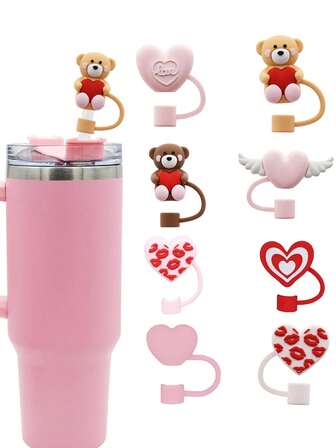 1/2/6/8个装心形吸管盖，适用于30盎司和40盎司带把手玻璃杯，10毫米/0.4英寸吸管盖，浪漫情侣礼物