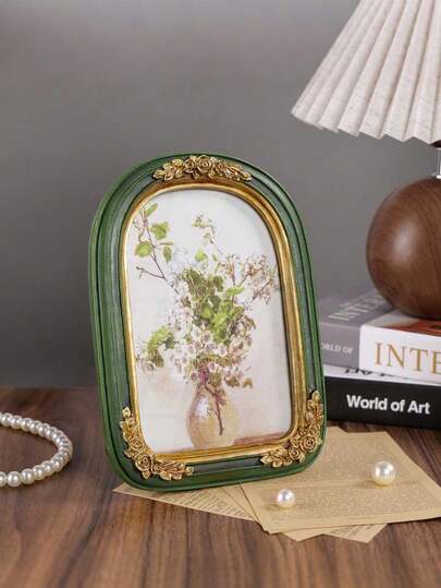 Green And Gold Arch Frames, Ornate Floral Resin Photo Frame For Tabletop Or Wall Display, Antique Decorative Frame For Home Decor Or Gift Suitable For Photo Display, Home Decoration,Wedding Decorations, And Photography Prop Gifts Birthday Graduation Valentine DAY(Does Not Include The Photo Paper Inside The Frame)