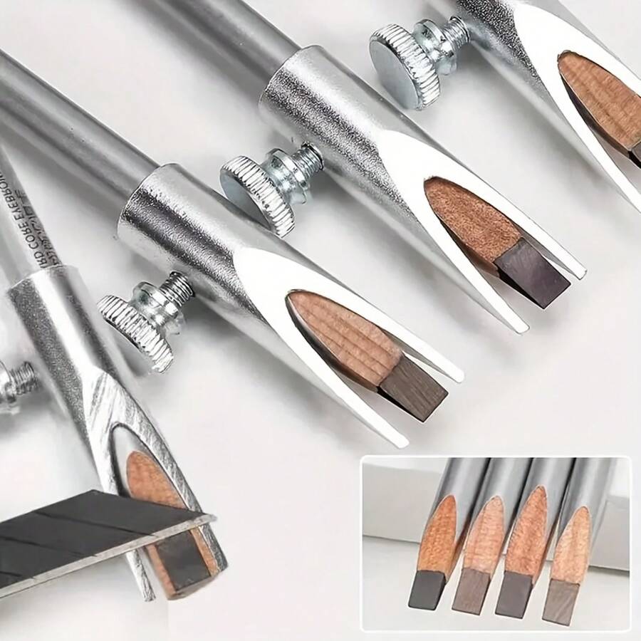 1 Aluminum Handheld Eyebrow Pencil Sharpener |   Adjustable Wood Groove And Clamp, Precision Grinding, Suitable For Beginners And Professionals, Portable And Durable Design, Easy To Use, Metal Glossy Surface Treatment, With Wooden Components
