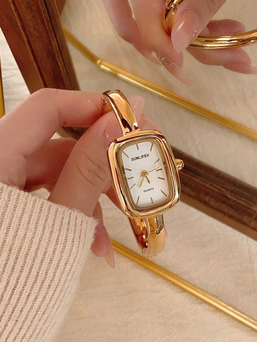 1 pulsera cuadrada dorada, adecuada para combinar con relojes de cuarzo de mujer, elegante y casual, apropiada para uso diario, también puede ser un regalo de cumpleaños/Año Nuevo o un favor de fiesta - Dorado - Ver 1