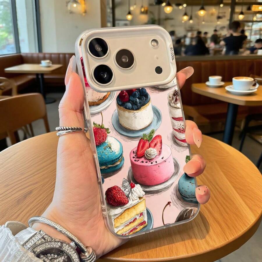 Funda de Teléfono Impresión de Pasteles y Postres Rosados para 14 Pro Max 13 Galaxy S23 S22 Plus Opción de Regalo Ideal para Todas las Temporadas - Plateado - Ver 1