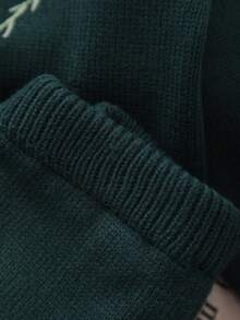 2 piezas Conjunto de suéter de manga larga bordado y pantalones largos para niñas, adecuado para primavera y otoño, estilo verde elegante, apropiado para uso diario, salidas, viajes y ocasiones escolares