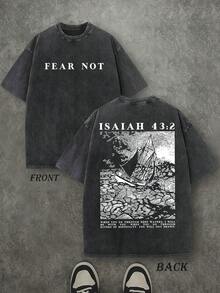 'Fear Not' Unisex Washed Christian Shirt, Christian Scripture T-Shirt, Vintage Retro Washed Shirt Double-Sided Printed (230 Heavyweight Pure Cotton T-Shirt)  High Quality Christian T-Shirt, Christian Gifts, Men's And Women's Shirts, Comfortable, Fashion Christian Shirt, Street Style Pure Cotton Fall Shirt - màu đen - Xem 1