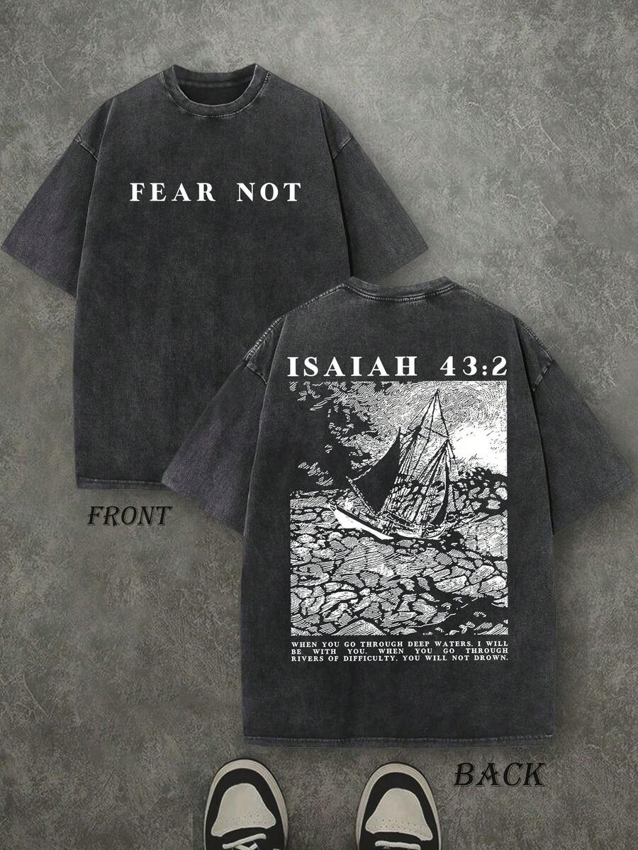 'Fear Not' Unisex Washed Christian Shirt, Christian Scripture T-Shirt, Vintage Retro Washed Shirt Double-Sided Printed (230 Heavyweight Pure Cotton T-Shirt) High Quality Christian T-Shirt, Christian Gifts, Men's And Women's Shirts, Comfortable, Fashion Christian Shirt, Street Style Pure Cotton Fall Shirt - màu đen - Xem 1