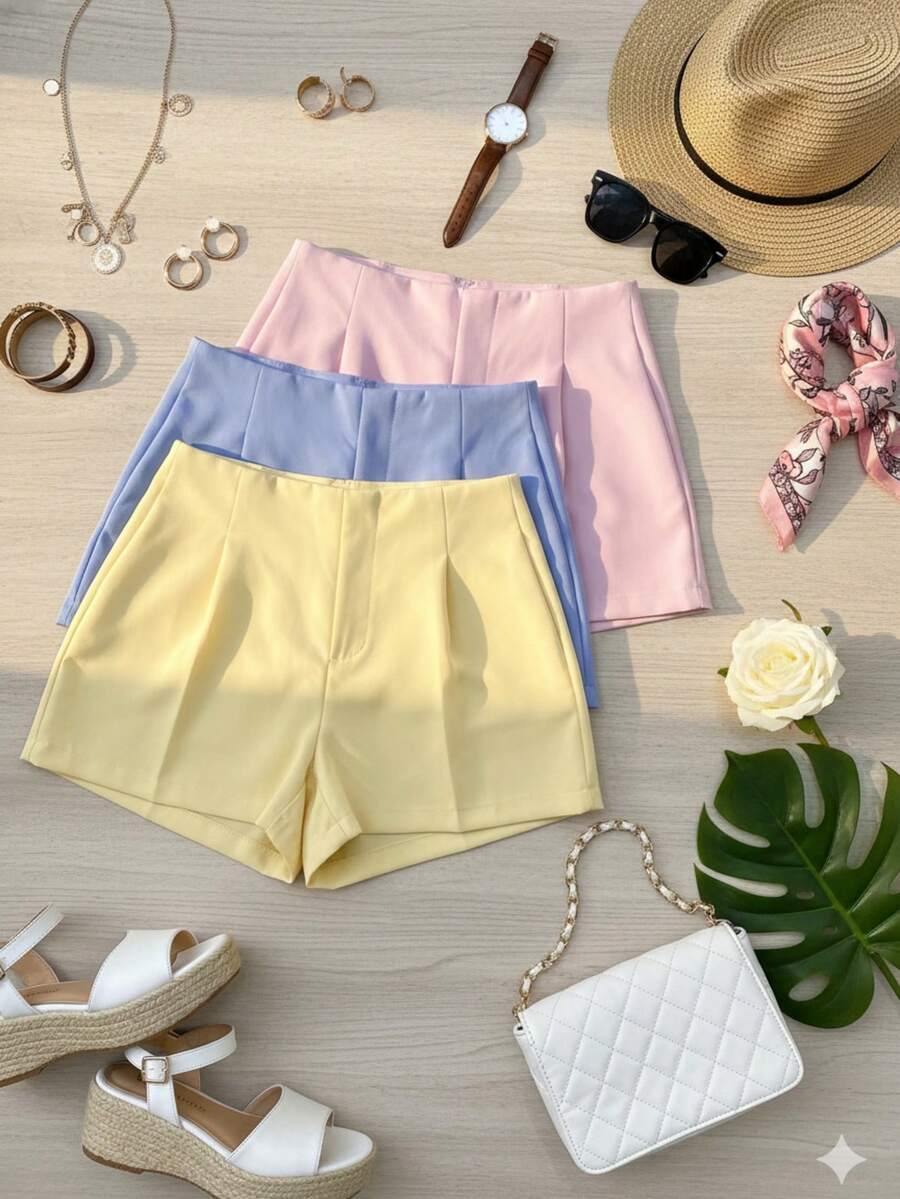 ✨ 3-Piece Women's Social Shorts Set – Summer Fashion 2025 ✨ - Baby Blue, Baby Pink and Yellow - View 1