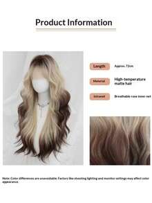 [ Siamese Cat Gradient Long Curly Wig ] Long Wavy Hair With A Wavy Atmosphere In The Middle Of The Bangs, Rose Net Enlarged Scalp Full Head Wig, Suitable For Women To Wear Daily - Brown Ombre - View 8