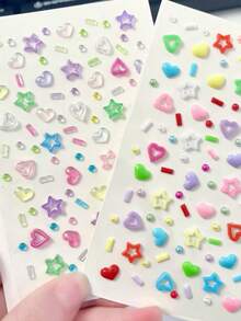 注入多巴胺的镂空星形和心形贴纸，带有彩色粉色心形图案，自带背胶，适用于节日、演出、音乐会和美甲装饰。 - 彩色 - 查看 3