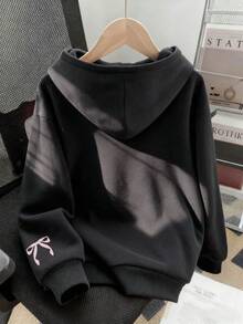 1pc Tween Girl Thermal Lined Warm Sweatshirt With 07 Print, Warm Young Student Clothing, Suitable Autumn/Winter Long Sleeve Top - Dark Grey - View 4