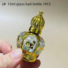 Botella de bola rodante con grabado dorado, diseño de estilo de Oriente Medio - Botella de perfume/aceite esencial de lujo portátil, recargable y a prueba de fugas - Dorado - Ver 12