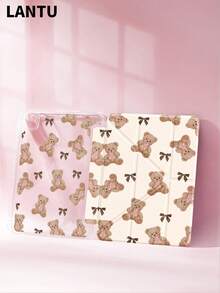 1 pieza Funda protectora para tableta con diseño de oso de peluche y lazo estilo niña, diseño mejorado con pliegue en Y, cubierta protectora impresa por ambos lados compatible con 10.2", Pro 11" 2020/2021/ (A16) 11" 11th Gen 2025, Apple 9th/10th Gen, Mini 6/7, anti-caída, ranura para lápiz, soporte de suspensión/activación, regalo romántico para amigos y familiares - Multicolor - Ver 2