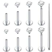 9Pcs 16G Labret Jewelry Surgical Steel Internally Threaded Lip Rings Nose Stud Earrings CZ Tragus Medusa Monroe Piercing Jewelry Set For Men Women - Multicolor - View 6