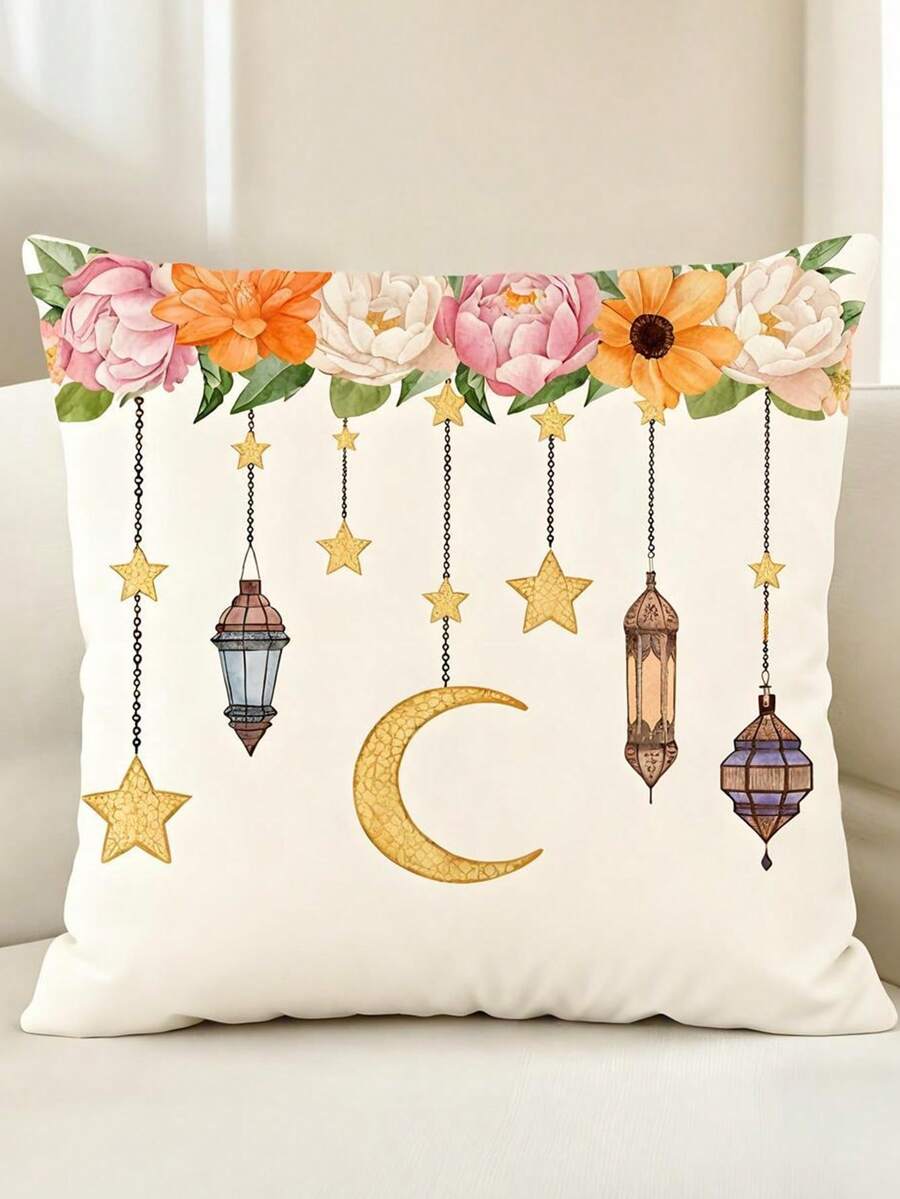 1件/4件套枕套，饰有新月、星星和灯笼图案，波西米亚风格，涤纶面料，信封式封口，是客厅或卧室装饰的理想之选，也适合伊斯兰家居装饰。 - 多色(45*45cm) - 查看 1