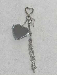 创意悬挂装饰爱心星星吊坠网袋口红收纳袋不锈钢润唇膏袋金属钥匙扣汽车钥匙链旅行配件钥匙链配件包包挂饰钱包挂饰 - 銀色 - 查看 6