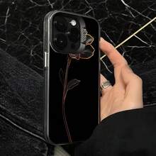 Funda de Teléfono Diseño de Flor Rosa Negra Para  14 Pro Max  13 Pro  12  Galaxy S23 S22 S21 Opción de Regalo Ideal para Todas las Estaciones - Plateado - Ver 4